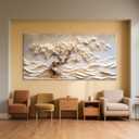 Large Abstract Canvas Wall Art Decor Beige Floral Tree Wall Decor 29" X 58"