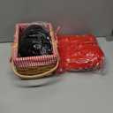 Haysandy 4 Pcs Red Riding Hood Women Adults Red Halloween Party Dress Cape Cloak Stockings Basket for Cosplay Size Large