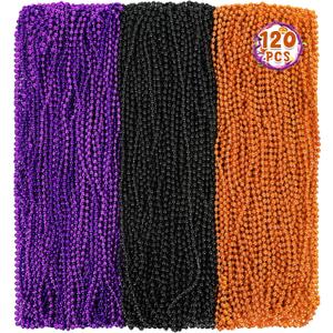 120 PCS Halloween Beads Necklaces, Black Purple Orange Beads Bulk, Halloween Party Accessories Parade Necklaces, Happy Trick Treat Mardi Gras Supplies Party Supplies Stuff