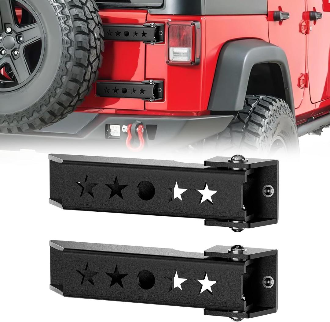 YZONA Heavy Duty Reinforced Tailgate Hinge Set Compatible with 2007-2018 Jeep Wrangler JK JKU Unlimited 2 PCS Steel Rear Door Hinges Tail Gate Hinge Bracket for 2/4 Door (Black)