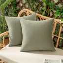 Woaboy Set of 2 Light Olive Green Outdoor Waterproof Throw Pillow Covers Decorative Farmhouse Linen Pillowcases Solid Cushion Cases for Spring Patio Bedroom Livingroom Couch Sofa Chairs 16x16 Inch