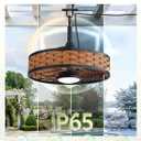 LEDIARY 20" Outdoor Ceiling Fans with Light for Patios, IP65 Waterproof Gazebo Fan, Boho Rattan Plug in Ceiling Fan Remote&APP Control, 3CCT Dimmable, 6-Speeds, Caged Fan for Gazebo,Patio,Porch