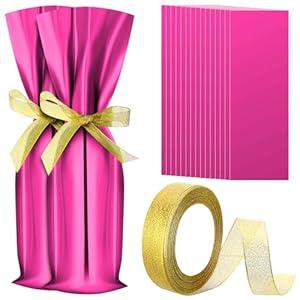 Yeaqee 50 Pcs Christmas Wine Bottle Gift Bags with Gold Bow Ribbons Metallic Wine Bags Gift Wrap for Holiday Party Favor, 18 x 6 Inch(Gold)