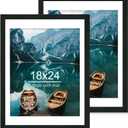 Hongkee 18x24 Frame Set of 2, Rustic Black Wood Style - Display 18 x 24 Poster without Mat or 16x20 Picture with Mat, Wall Mounting Horizontal and Vertical
