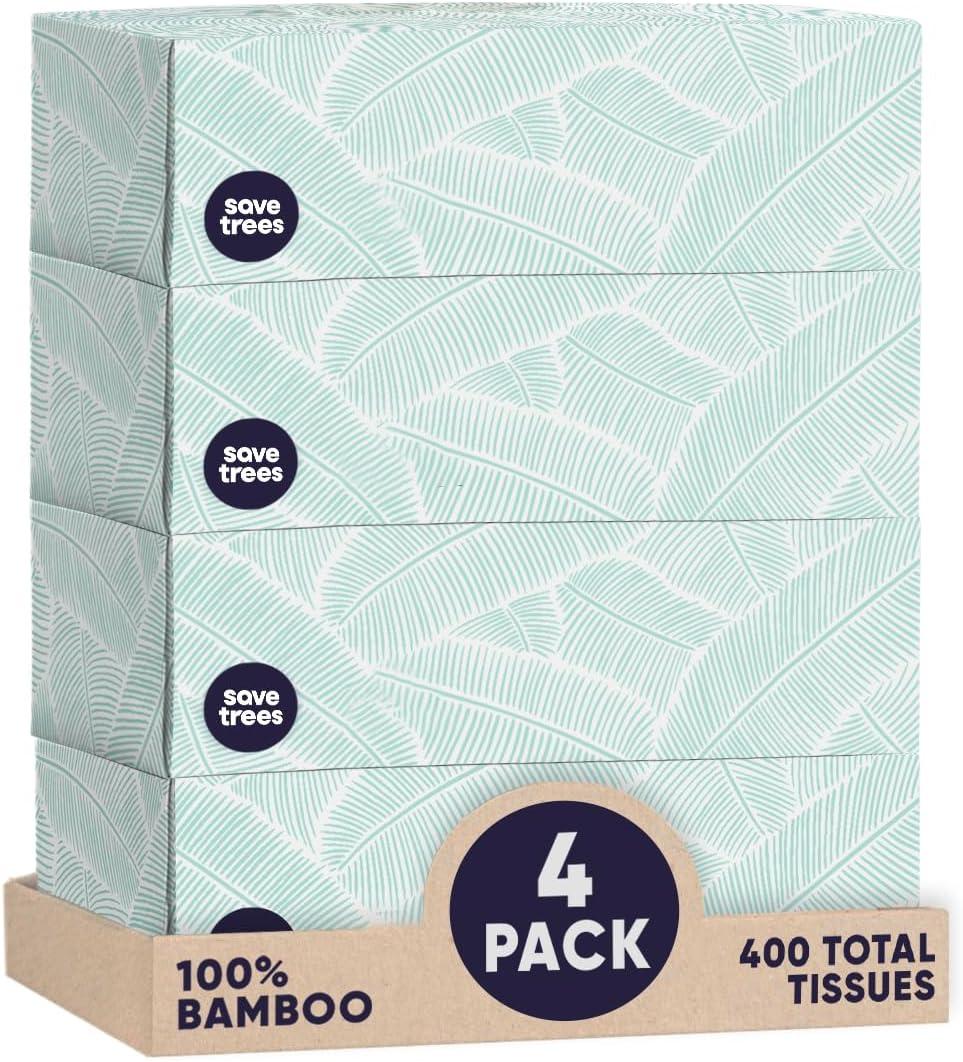 Save Trees Bamboo Facial Tissues - 12 Boxes of Eco-Friendly, 3-Ply Hypoallergenic Tissues, 90 Sheets per Box, FSC Certified, Plastic-Free Packaging, Soft & Gentle for Home Use