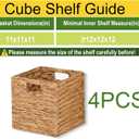 11x11x11in Storage Baskets Wicker Cubes Set of 4 Baskets ,Foldable Water Hyacinth Baskets,Handwoven Storage Baskets for Shelves,Kitchen or Outdoor