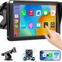 Portable Wireless Carplay Screen for Car Apple Carplay&Android Auto, 7" HD Touch Screen Car Stereo with 1080P Backup Camera/GPS Navigation/Mirror Link/Voice Control/Aux Fits Cars