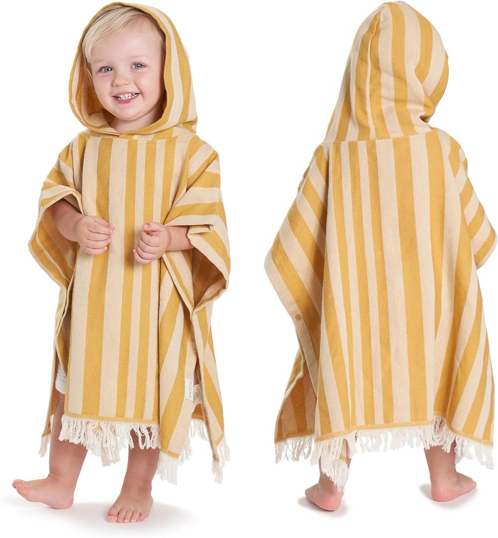 ZICOTO Stylish Hooded Beach Towel for Kids - Extra Soft and Fast Drying Poncho for Toddlers Made of Premium Cotton - Perfect Baby Cover Up for Beach Days or Pool and Bath Time Adventures (Small (0-3 yrs), Mustard)