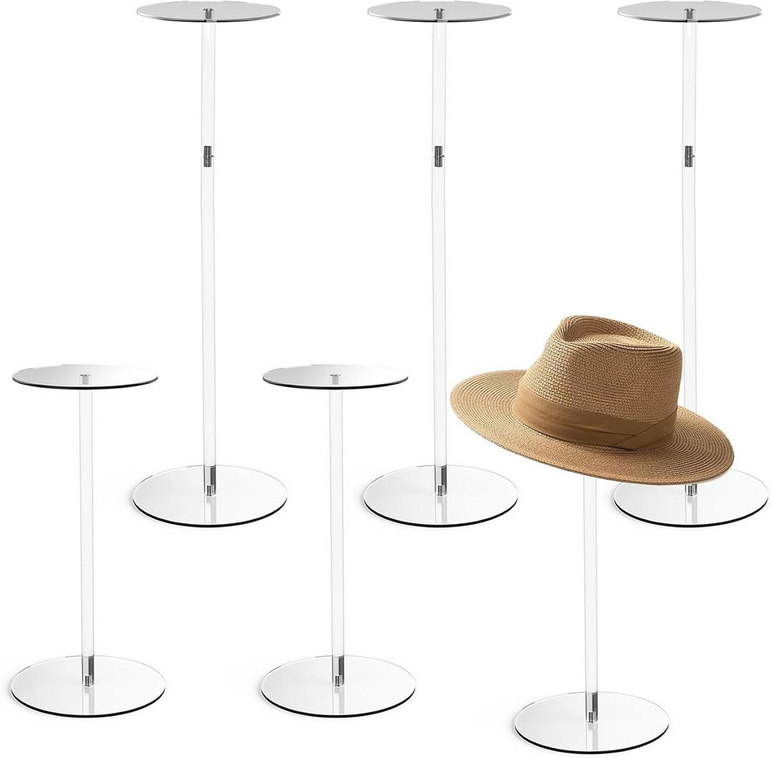 Acrylic Clear Hat Display Stand, 12" to 17" Adjustable Height Hat Holder, Wig Hat Display Rack, Round Acrylic Risers for Display Hat (6 pcs)
