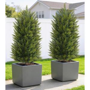 3ft UV-Resistant Artificial Cedar Topiary Tree Faux Cypress Outdoor Fake Pine Plant Shrubs Bushes for Home Garden Porch Entryway, Set of 2