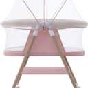 Jaoul Baby Bassinet, Portable Baby Travel Crib for Baby Bed with Wheels Comfy Mattress Mosquito Net Storage for Infant Newborn Lightweight and Breathable Mesh Design Pink