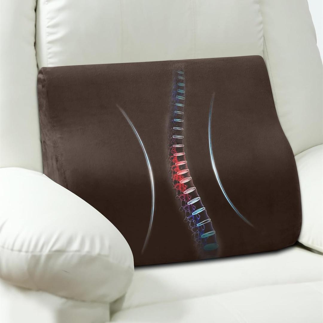 Back Support Pillow for Recliner Chair, Memory Foam Couch Back Cushions Ergonomic Large Lumbar Support Pillow for Lower Back Pain Relief, with Soft Velvet (Coffee)