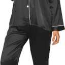 Womens Silk Pajamas Set Button Down Silk Pjs Long Sleeve and Pants Ladies Satin PJ Sets Loungewear Lounge Nightwear (Large, Black)