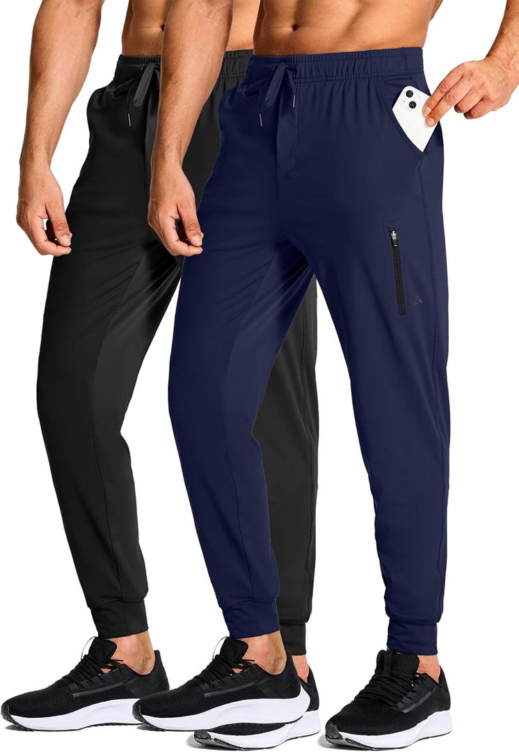 Men's Athletic Joggers Stretch Sweatpants with Zipper Pockets Running Workout Gym Track Golf Pants for Men L