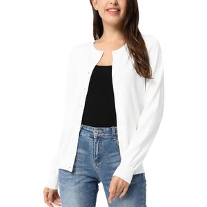 GRACE KARIN Womens Long Sleeve Knit Cardigan Sweaters Casual Dressy Open Front Button Down Cardigans Spring Outfits (White, S)