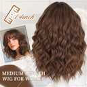 Lativ Brown Highlight Wigs for Women Short Wavy Curly Bob Wig with Bangs Shoulder Length 14 Inches Synthetic Hair for Daily Party Use