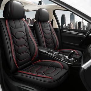 Pariitadin Leather Car Seat Covers Front Pair, Waterproof Faux Leather Seat Covers for Cars, Non-Slip Car Interior Covers Universal Fit for Most Cars Sedans Trucks SUVs, Black/Red