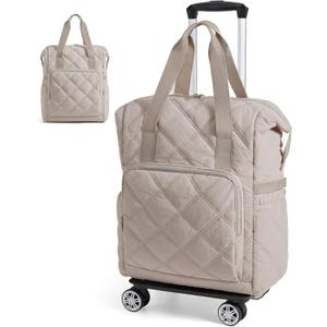 BAGSMART Rolling Duffle Bag with Wheels, 35L Carry on Travel Bag with Detachable Wheels, PVC Wet Pocket Duffel bag with Wheels, Camel