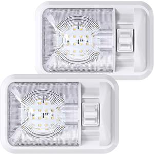 Leisure LED 2 Pack 12V RV Ceiling Dome Light RV Interior Lighting for Trailer Camper with Switch, Single Dome 300LM (Natural White 4000-4500K, 2-Pack)