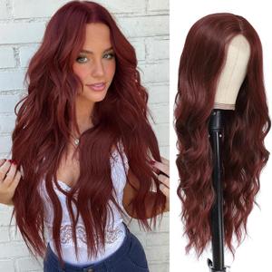 NAYOO Long Burgundy Wig for Women, 26 Inch Long Wavy for Women, Wine Red Wigs Easy to Put, Heat Resistant Synthetic Wig, Natural Looking Red Wavy for Daily Use