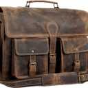 Leather briefcase 18 inch laptop messenger bag for men and women best satchel office bag (Brown)