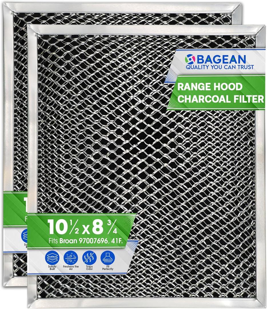 Stove Hood Vent Filter 10.5" x 8.8" 41F 97007696 Fit's Nutone & Broan Range Hood Filter Replacement for Ductless Exhaust Fan - Mesh Screen Filters Grease & Carbon Freshens Kitchen Oven Air (2-Pack)