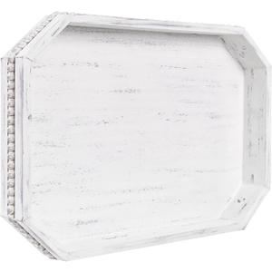 Wooden Decorative Tray, Rustic Serving Tray with Wood Bead, Farmhouse Big Tray for Ottoman, Countertop, Coffee Tabl, 16.5" x 13"x 1.6" (Retro White)