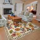 5x8 Machine Washable Area Rug for Living Room, Beige Vintage Boho Floral Rug Large Non-Slip Low Pile Soft Faux Wool Carpet, Kids and Pets Friendly for Bedroom Dining Room Farmhouse Home Decor Rug