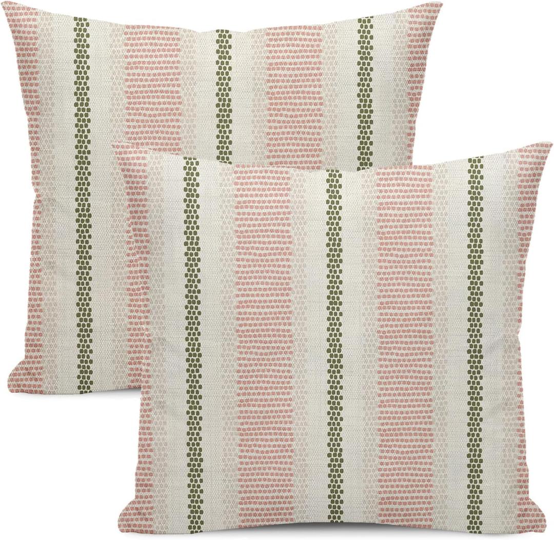 Pink Sage Green Pillow Covers 24x24 Inch Set of 2 Boho Outdoor Striped Throw Pillows Abstract Polka Dot Modern Geometry Decorative Pillowcase Linen Cushion Case Decorations for Sofa Couch