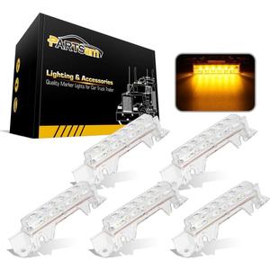 Partsam 5PCS Clear Lens 6LED Amber Cab Light Truck Trailer Top Cab Marker Roof Running Light Waterproof Reflective Lights Assembly Compatible with 2004 VN/2003-2020 VNL Trucks