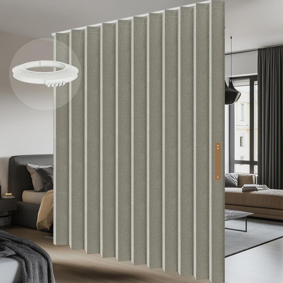 AJAZZ 100% Blackout Accordion Room Divider Curtains - with Flexible Ceiling Track Total Privacy Sound Proof Curtains Suitable for Bedroom Patio Sliding Door(Grey, W180 x L84, 1 Pack)