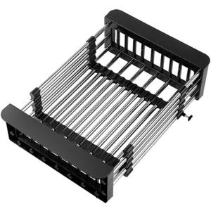 Cyrank Over The Sink Dish Drying Rack, Expandable Over Sink Grill Telescopic Drain Basket Kitchen Rack Drain Basket Sink Drying Rack(L#Black)