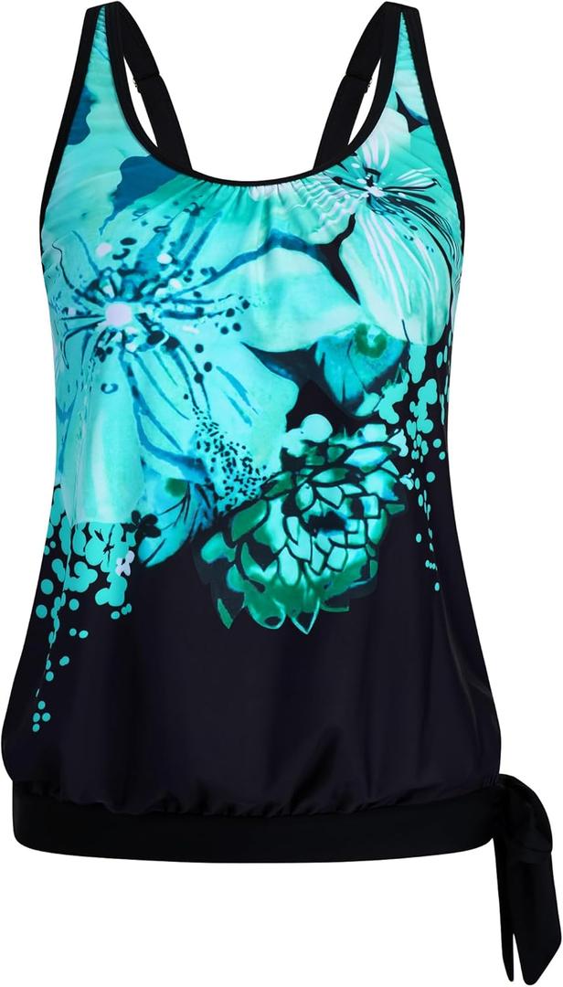 Arolina Plus Size Tankini Tops for Women with Bulit in Bra Modest Blouson Swimwear Swim Top 2026 Blue Flowers (18W)