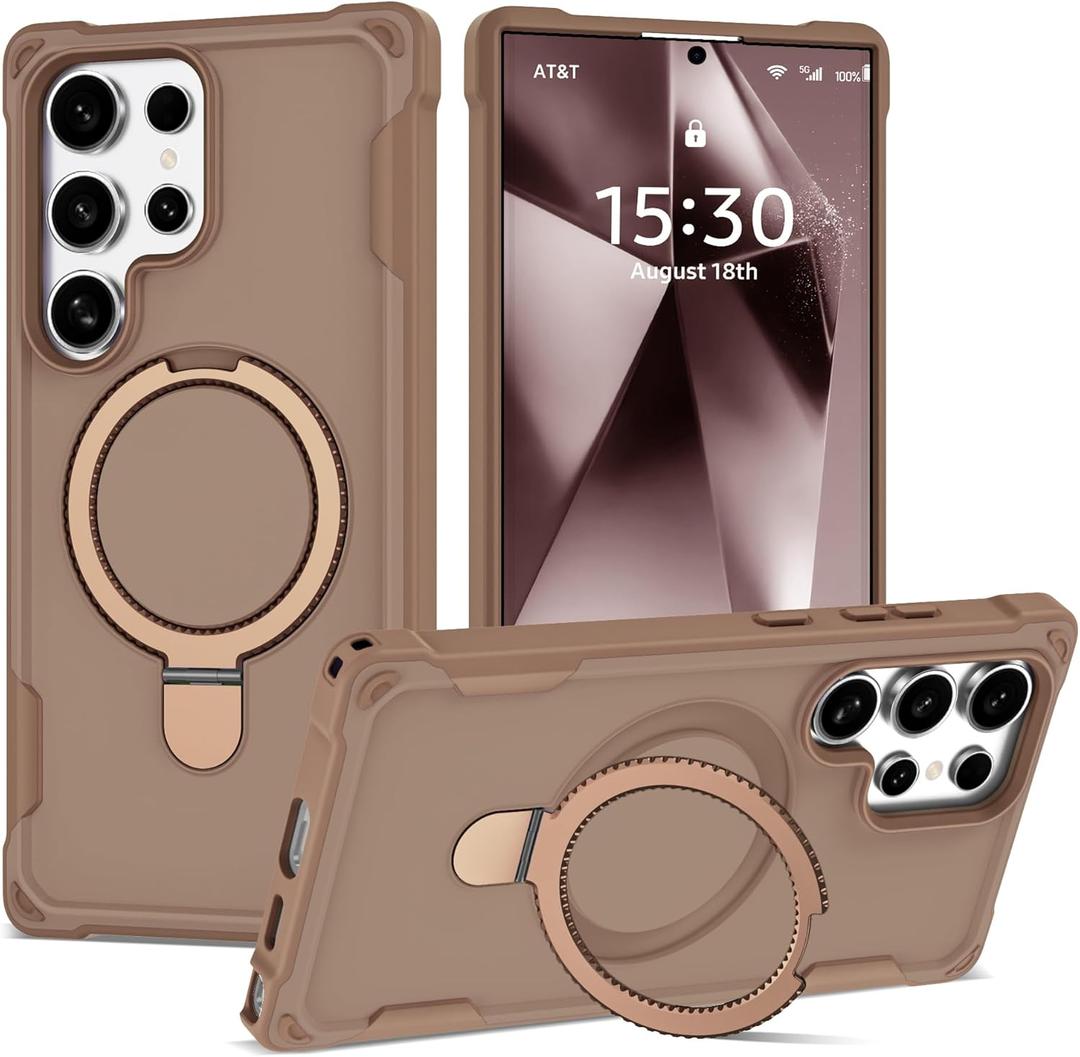 Designed for Samsung Galaxy S24 Ultra Case 6.8'' with Magnetic Ring Stand [Military Drop Protection][Compatible with MagSafe] Shockproof S24 Ultra Phone Case for Men Wowen,Brown
