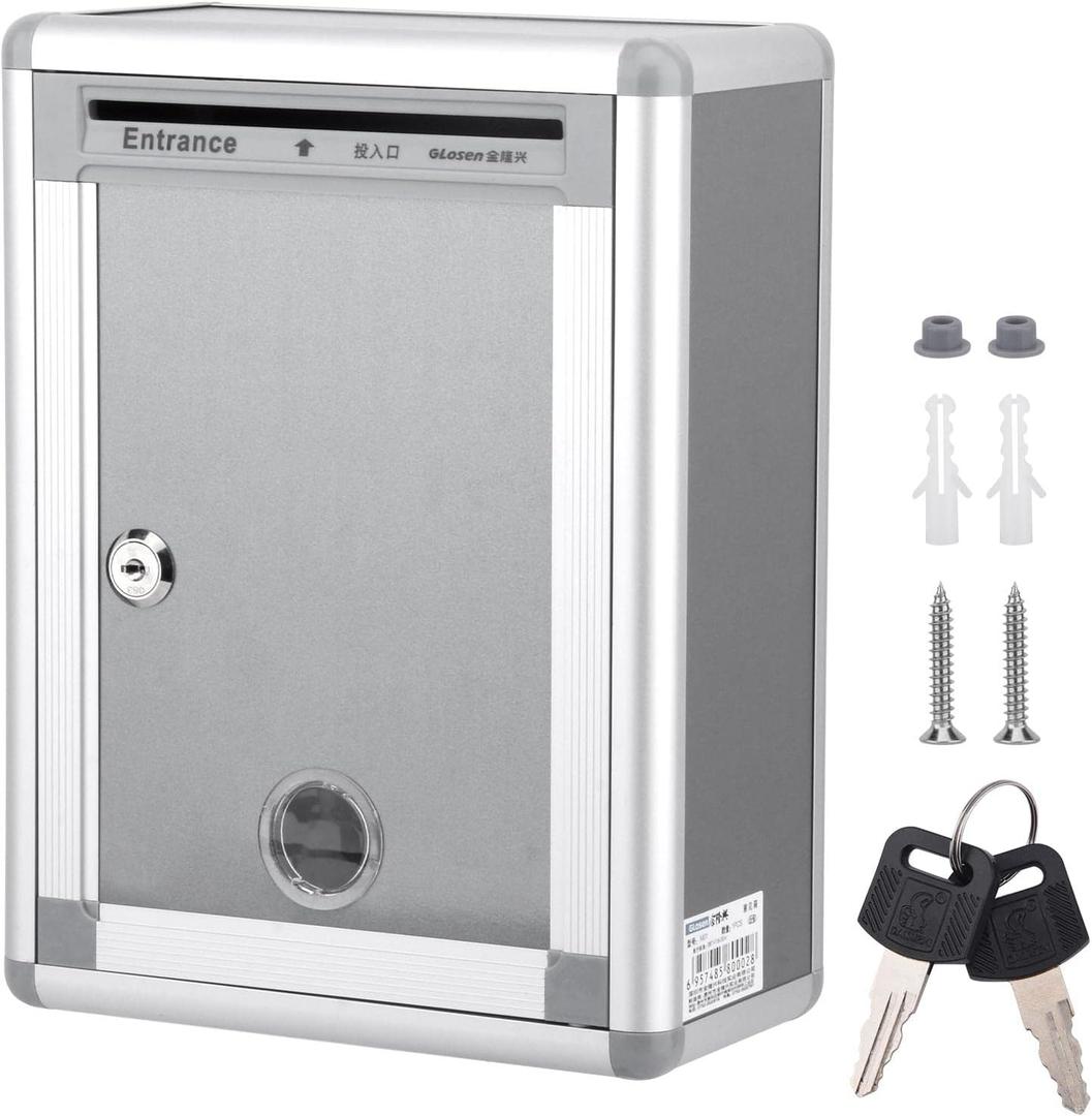 Wall Mount Mailbox, Lockable Secure Post Box, Letter Box for Outside, Drop Box with Key Lock, for Envelope, Letter, Outside, Home, Office Business