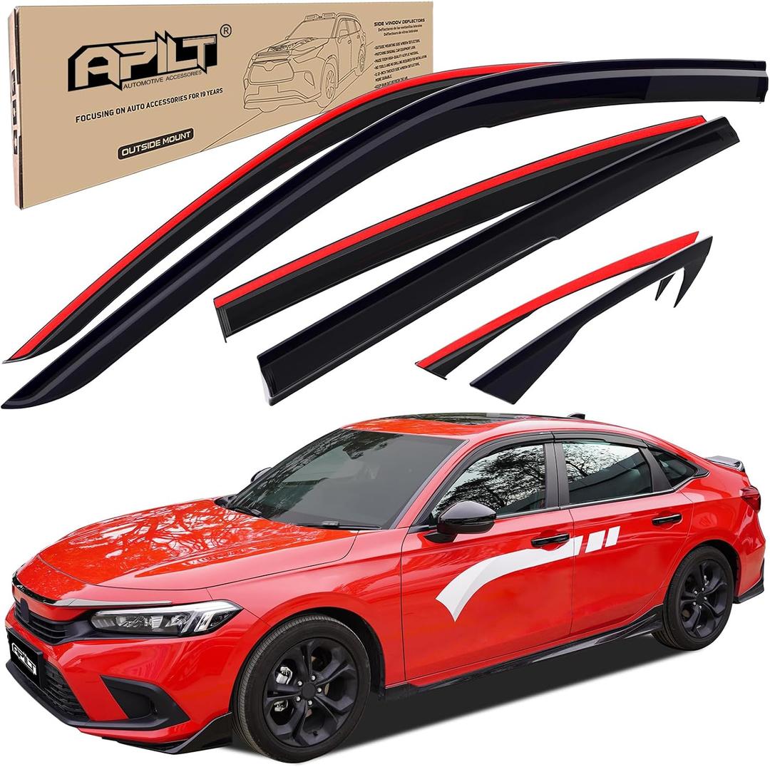 Outside-Mount Rain Guards Window Visors for 11th Gen Honda Civic Sedan 2022-2026 (NOT for Hatchback) Full-Size Wind Vent Deflectors Car Accessories Dark Smoke 6-Piece Set with Thicker