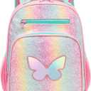 Girls Backpack 5-8,Kindergarten Elementary School Kids Backpack for Girls,Lightweight Butterfly Bookbag with Chest Strap