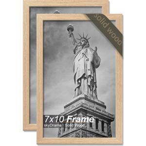 Natural Solid Wood 7x10 Picture Frame, Display 7 x 10 Inch Picture Poster Photo, Vertical & Horizontal Wall Hanging - 1 Pack/Natural/7"x10"