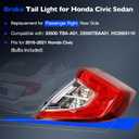 Brake Tail Lights for Honda Civic Sedan 2016 to 2021 - Rear Taillight Assembly Replacement for 33500-TBA-A01 and HO2805110 - Tail Lamp for Passenger Right Side - Bulbs Included