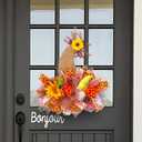 Thanksgiving Day Wreath for Front Door Fall Wreath with Sunflower Cute Doll Burlap Hat Gnome Pumpkin Pendant for Welcome Autumn and Harvest Festival