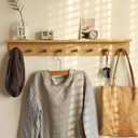 Wall Mounted Coat Rack with Shelf Hooks, 4 Hooks,Coat Hanger Wall Mount,Wall Hooks for Hangering Coats,Command Hooks Alternative Coat Hooks Wall Mounted, Set of 2 (Oak Color)