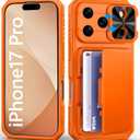 BXYJY for iPhone 17 Pro Phone Case Wallet, Card Holder (4-5 Cards), Slide Camera Cover, Military Grade Protection, Rugged Hard Women Girly Men Protective Case for iPhone17 Pro 6.3", Orange