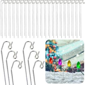 Fiwochic 50 Pcs Christmas Light Stakes 17 Inch Metal Yard Holiday Light Lawn Stakes for C7 C9 String Lights Mini Lights for Outdoor Garden Patio Pathway Driveway Decorations
