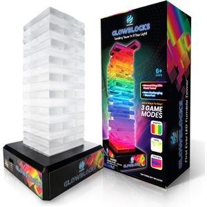 Glowblocks Light-Up Tumbling Tower Game, First Ever LED Building Blocks Stacking Game, Indoor Board Game for Kids and Adults for Family Game Night