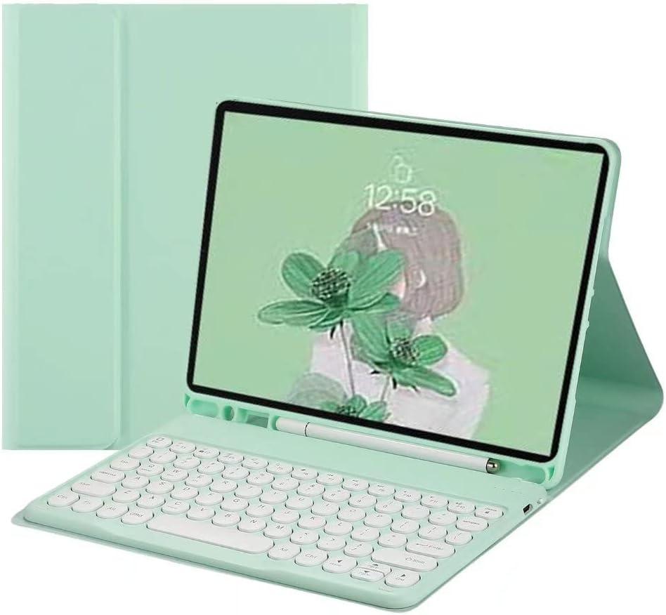 for iPad Air 11 inch (M3/M2)/ Air 5th 4th Generation Case with Keyboard and Pencil Holder, Candy Magnetically Detachable Round Keys Keyboard for iPad Air7/Air6/Air 5/ Air 4 (Mint Green)