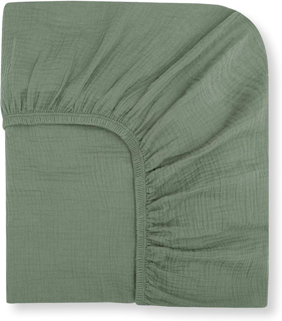 Nora's Nursery Muslin Crib Sheets - 100% Organic Cotton Crib Sheets - Fits Standard Crib and Toddler Bed Mattress Size - Breathable & Fitted Crib Sheet for Baby Girl & Boy - Sage Green