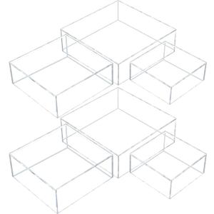 Sintuff 6 Pcs Acrylic Box Nesting Display Box Risers for Display 5 Sided Clear Stand Transparent Cases with Hollow Bottoms for Cake Table Food Dessert Collectibles