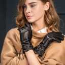 YISEVEN Women's Deerskin Leather Gloves Hand Sewn (8.0"/XL, Black Chain)