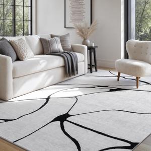 6x9 Washable Modern Abstract Black White Area Rug