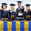 Oudain 2026 Graduation Party Decorations 2 Pack Blue and Gold Wavy Metallic Tinsel Foil Fringe Table Skirts for Prom and Grad Party Birthday Decor Rectangle and Round Table Supplies